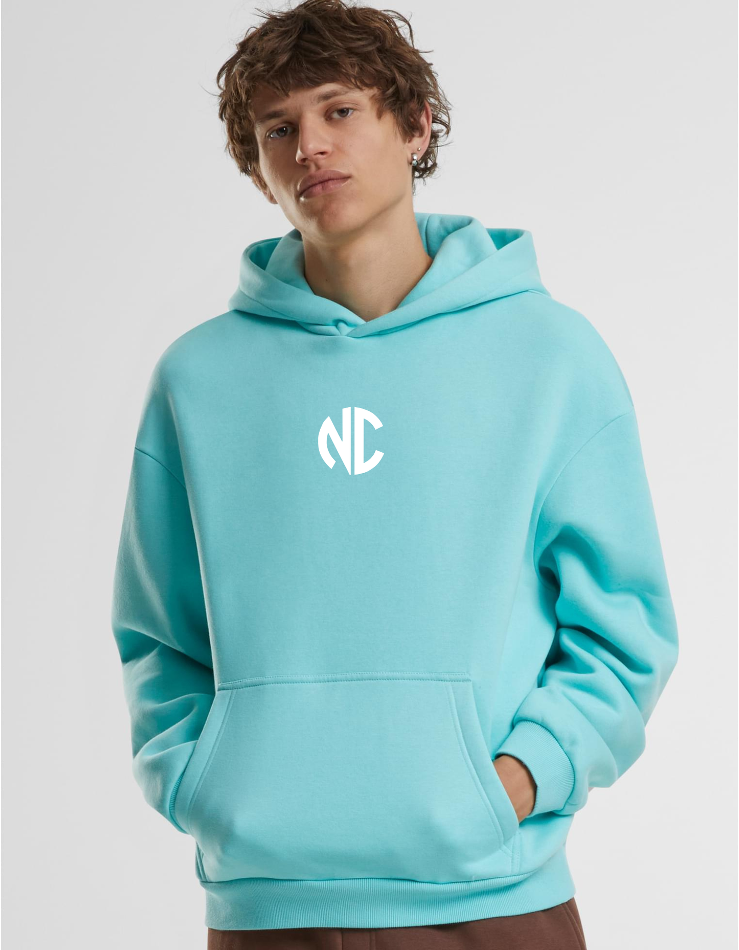 Men Berylblue Fluffy Oversized Hoody Black & White
