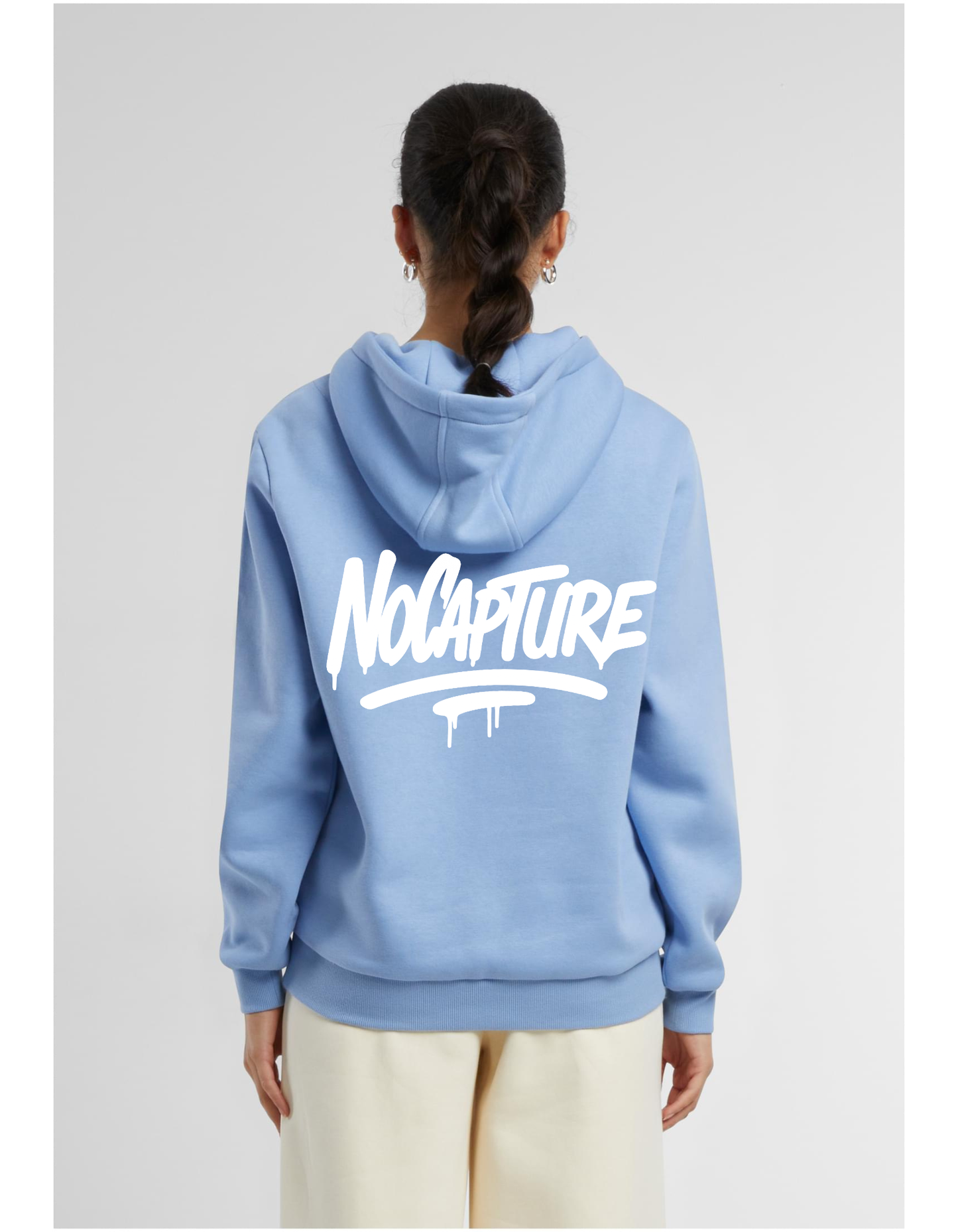 Ladies Fluffy Hoodie NC Powderblue & White