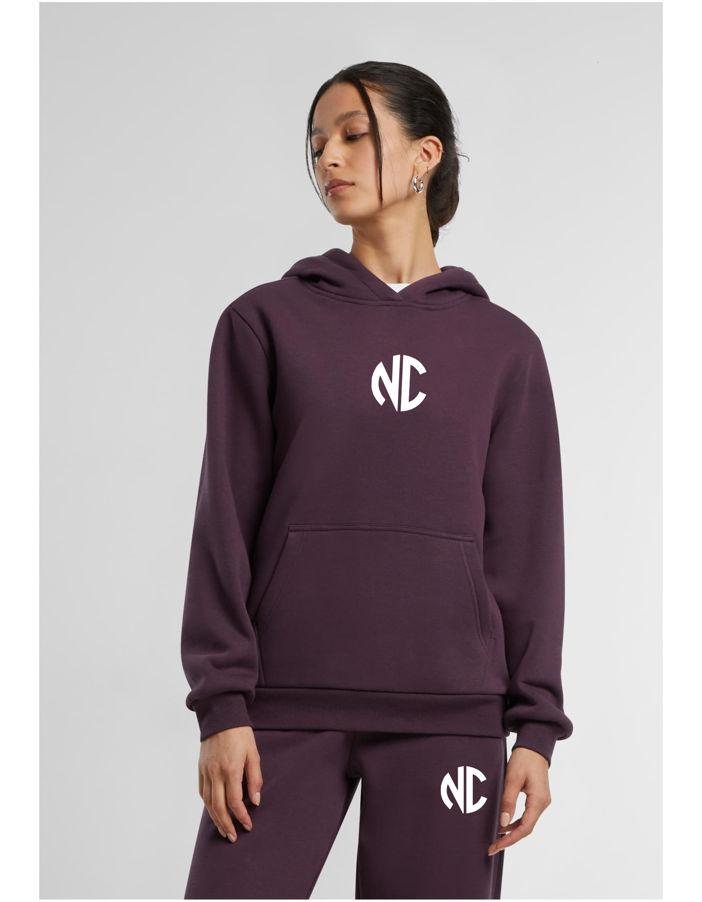 Ladies Fluffy Hoodie NC Plumpurple & White