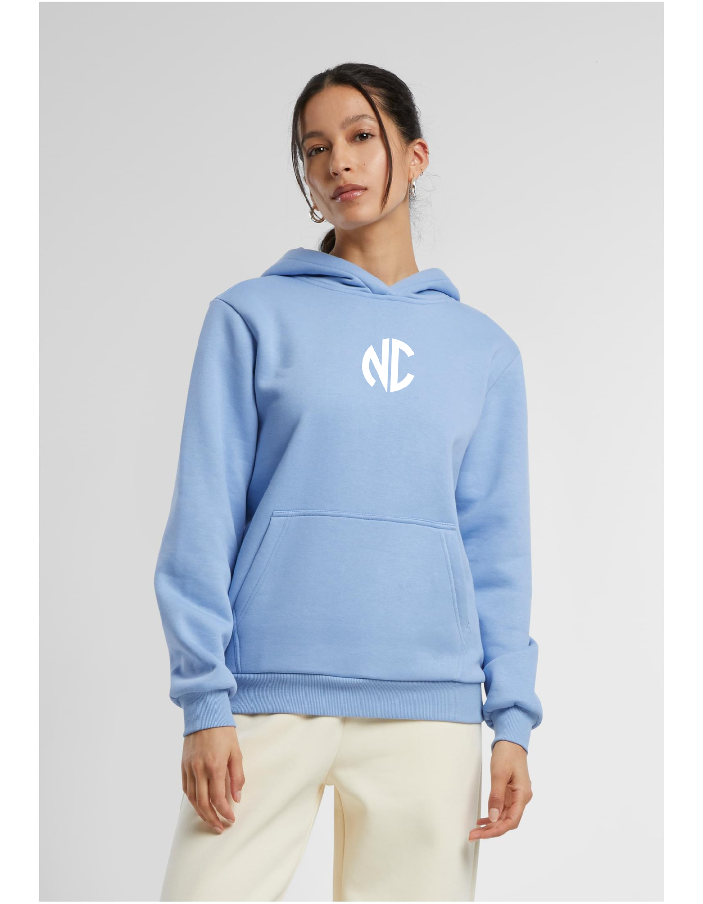 Ladies Fluffy Hoodie NC Powderblue & White