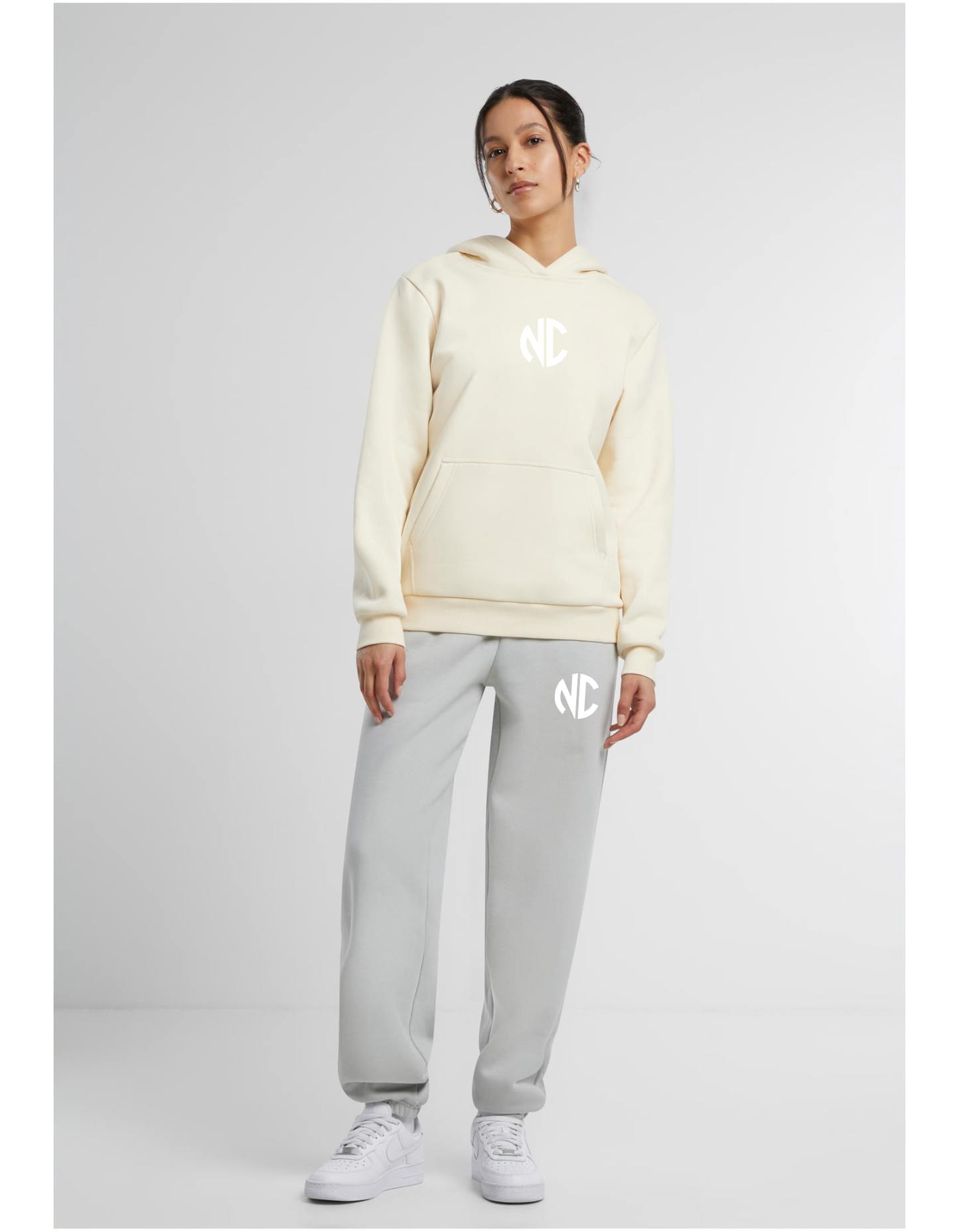 Ladies Fluffy Hoodie NC Whitesand & White