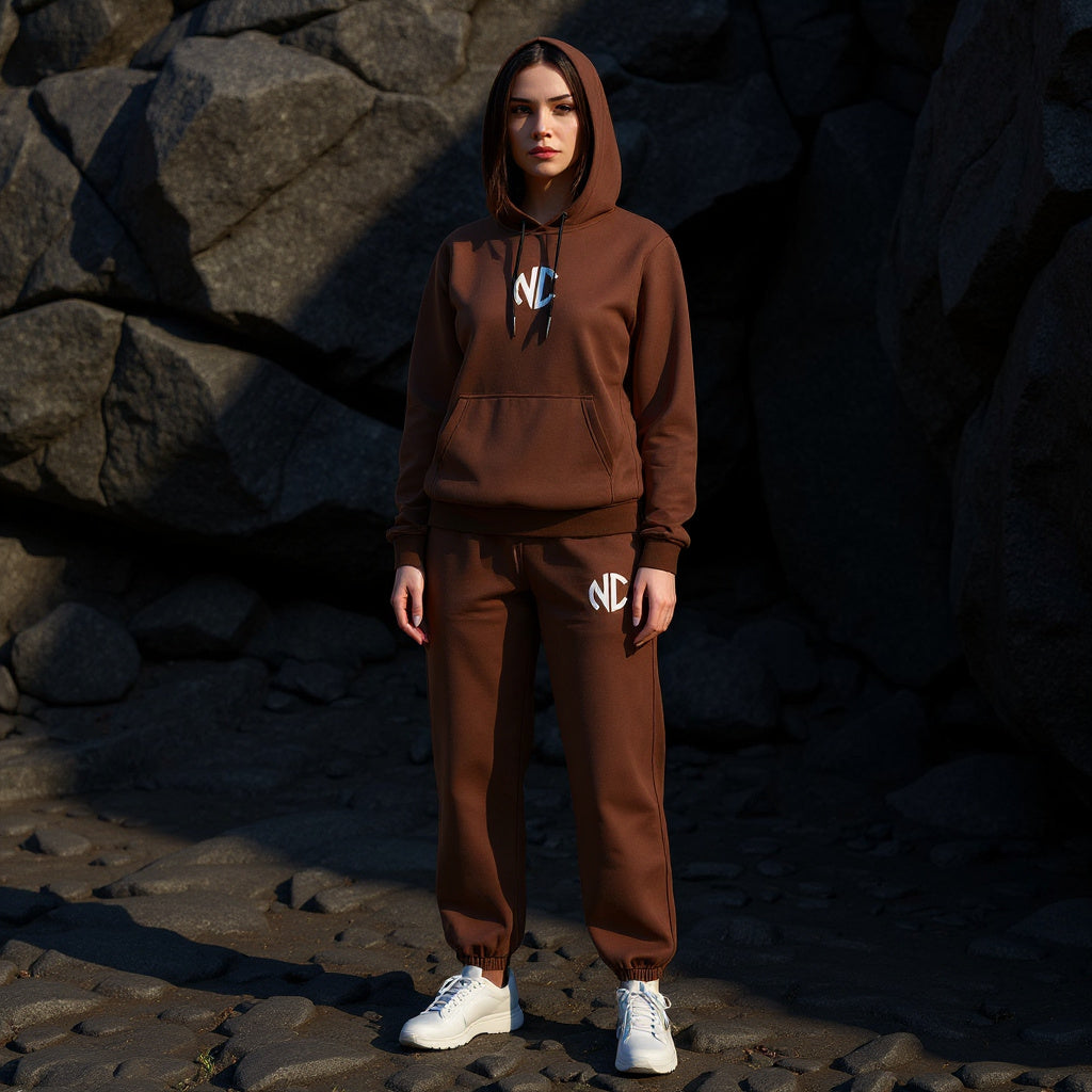 Ladies Fluffy Hoodie NC Chocolatebrown & White