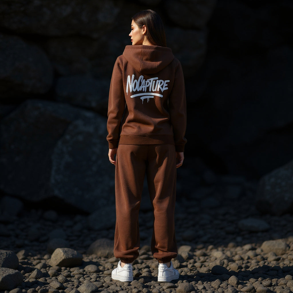 Ladies Fluffy Hoodie NC Chocolatebrown & White