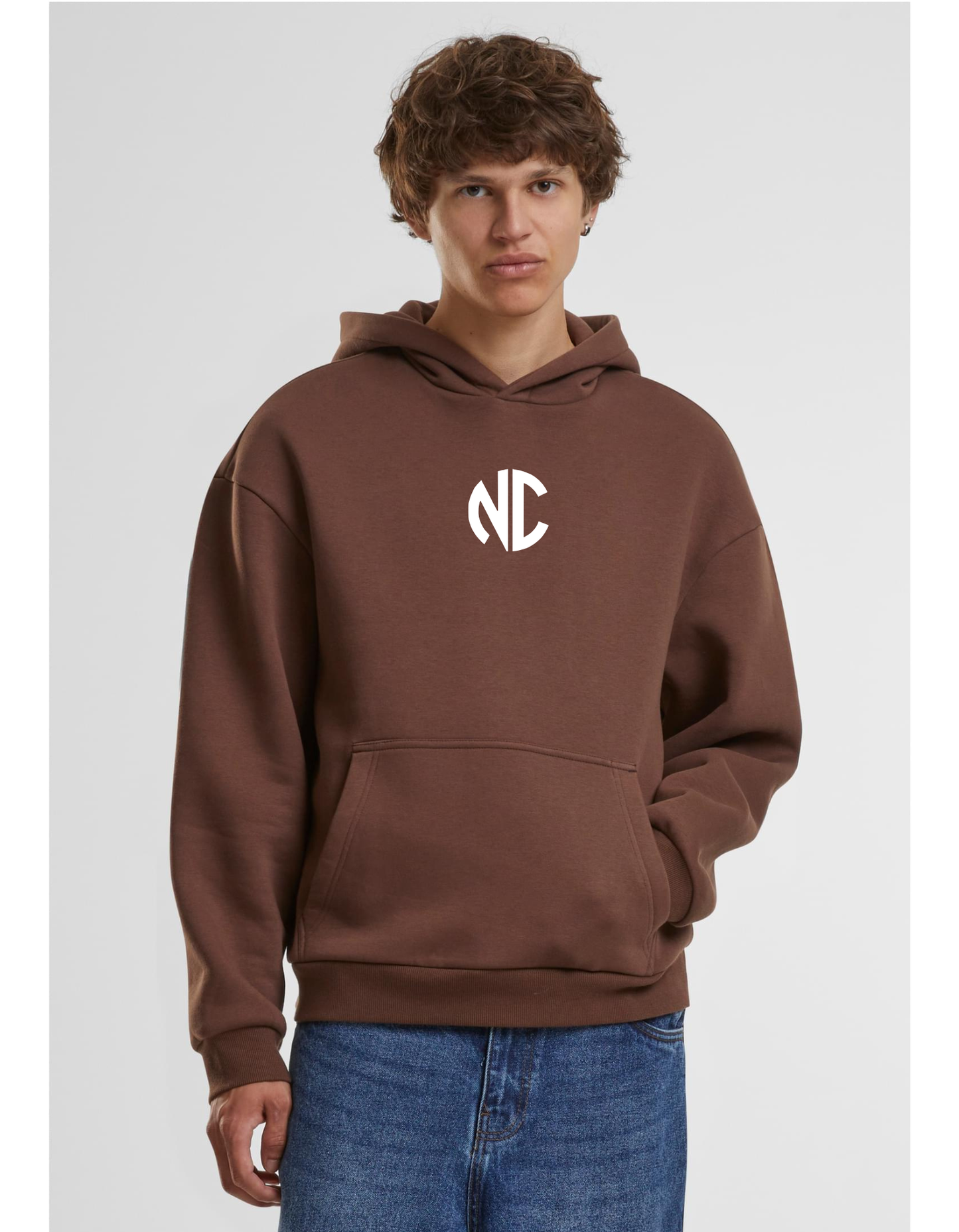 Men Fluffy Chocolatebrown Hoodie NC  & White