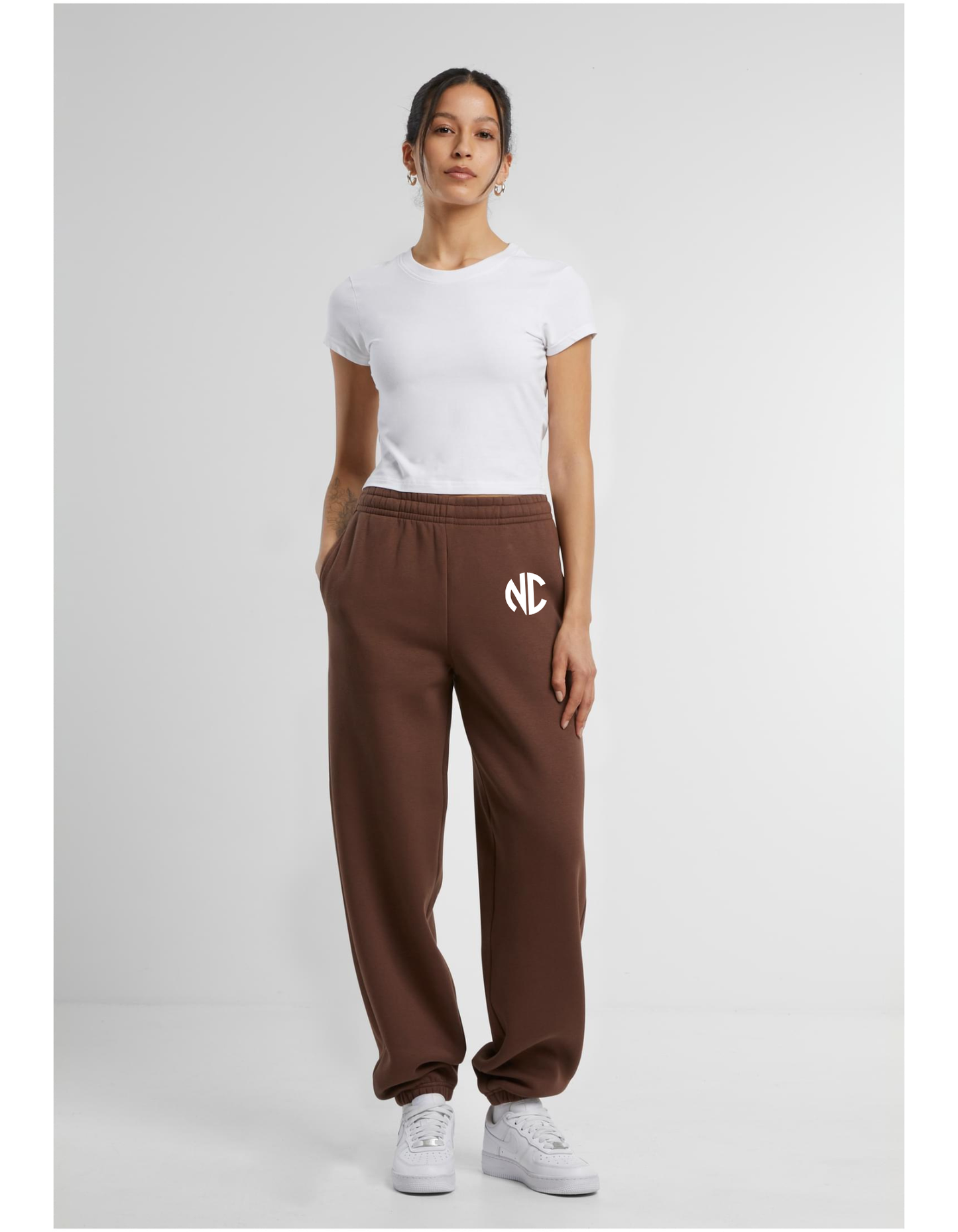 Ladies Fluffy Sweatpants NC Chocolatebrown White