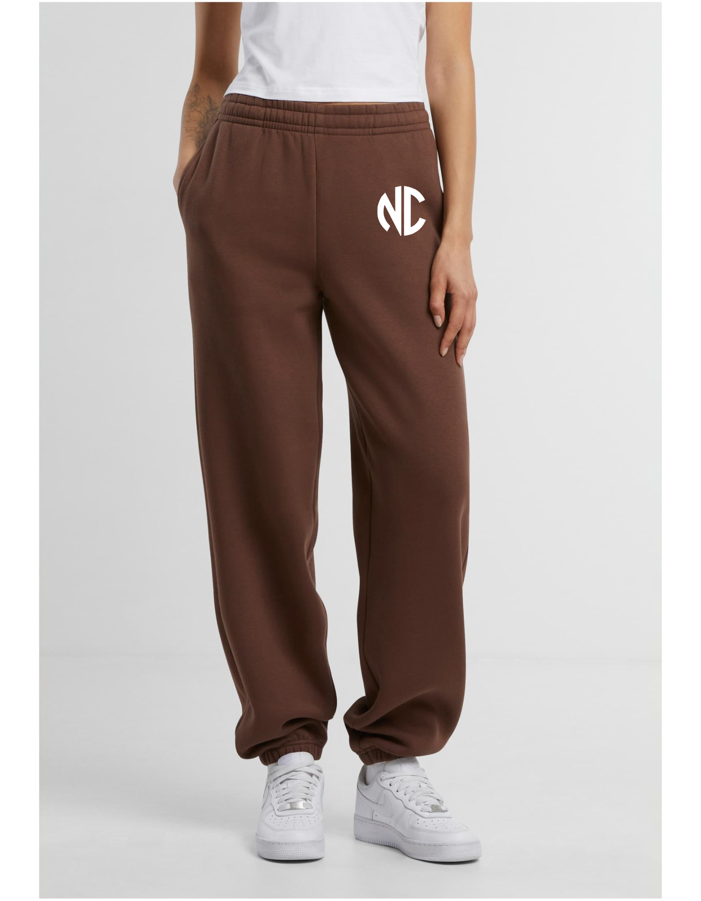 Ladies Fluffy Sweatpants NC Chocolatebrown White