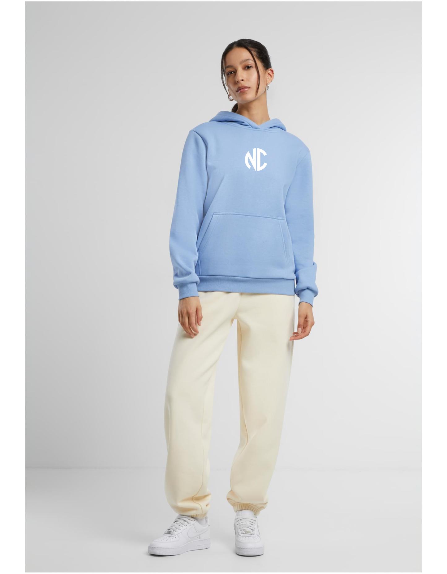 Ladies Fluffy Hoodie NC Powderblue & White
