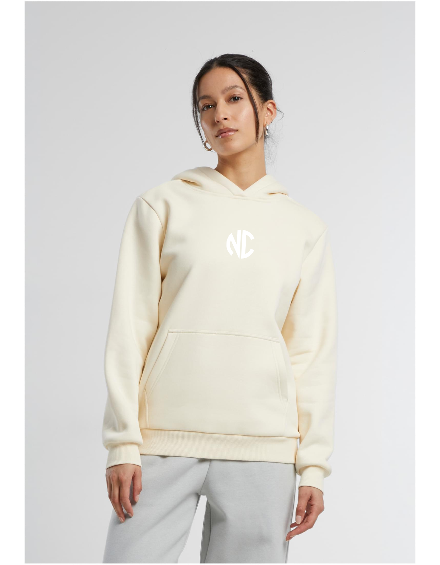 Ladies Fluffy Hoodie NC Whitesand & White